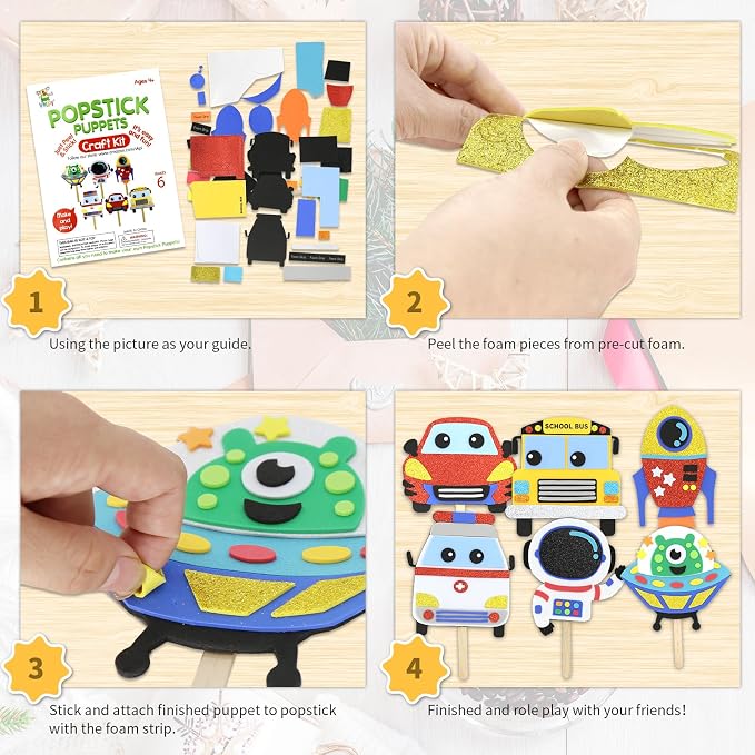 VKPI Make 6 Popstick Puppets Craft Kit - Image 2