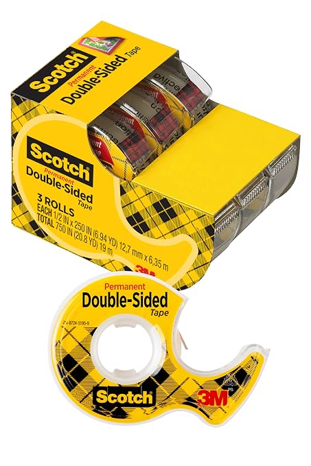 Scotch Double-Sided Tape, 1/2 in x 250 in, 3 Pack by Unknown