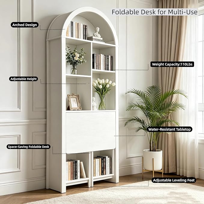 FNK Folding Arched Bookshelf Narrow Bookcase - Image 5