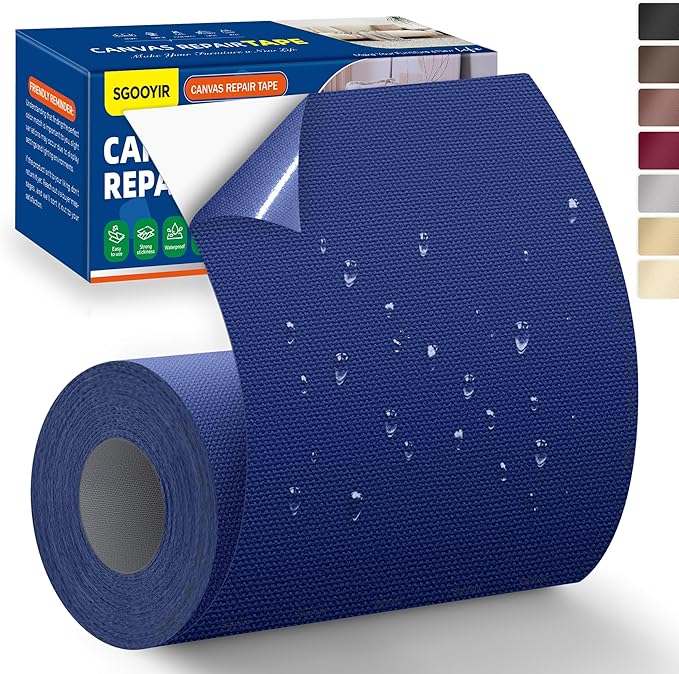 Self-Adhesive Canvas Repair Tape, 4" x 79" Waterproof Canvas Repair Patch, Fabric Patch Repairs Kit for Furniture, Tents, Sunbrellas, Boat Covers Awnings, Couches, Clothes, Bags Royal Blue