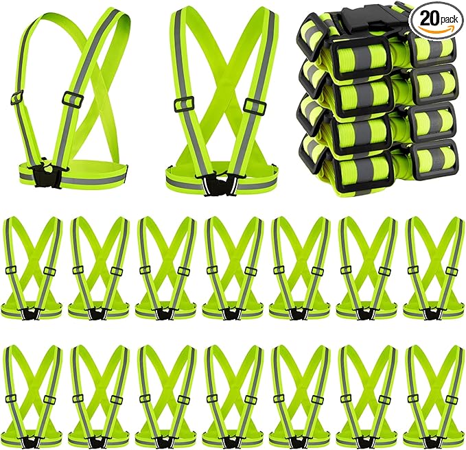 Hercicy 20 Pcs Reflective Vest High Visibility Safety Vests, Adjustable Bright Neon Lightweight Strap Gear (Yellow)