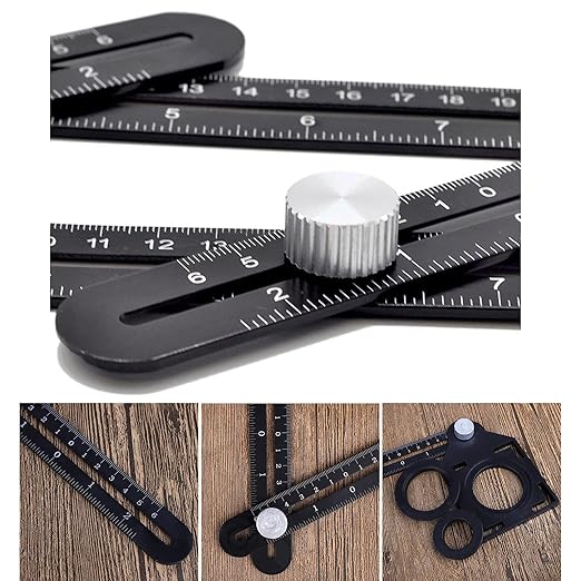 Angzhili 1 Pack Multi Angle Measuring Ruler,Aluminum Alloy Multi-Function Angle Ruler,6 Section Ceramic Tile Opening Locator, Angle Measurement Tool,Band Hole Locator
