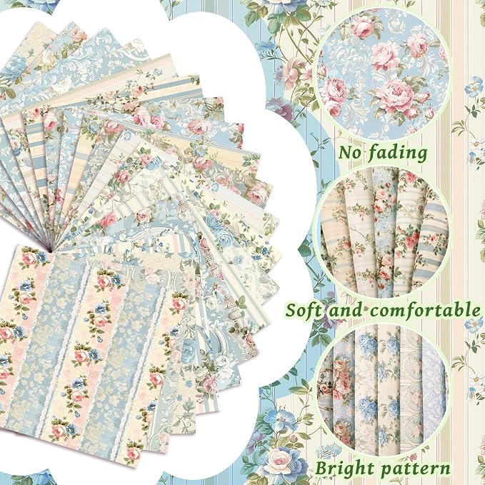 HunnmingRe 20 Pcs 10''x10'' Spring Floral Quilting Fabric Square Watercolor - Image 5