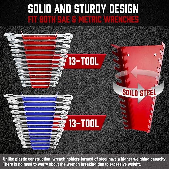 ALOANES 78-Slot Metal Wrench Organizer, Heavy Duty Wrench Organizer Tray for Tool Box, Professioanl Fit SAE & Metric Wrench Storage, 6 Pack Wrench Holders(3 Colors)