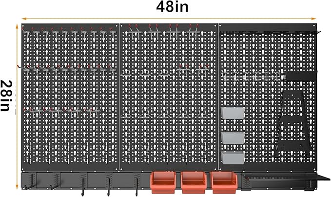TORACK Metal Pegboard Wall Organizer System for Garage, 109PCS Pegboard Accessories Organizer Kit with Pegboard Bins, Hooks, Peg Locks, Pegboard Storage System for Workbench(Black)