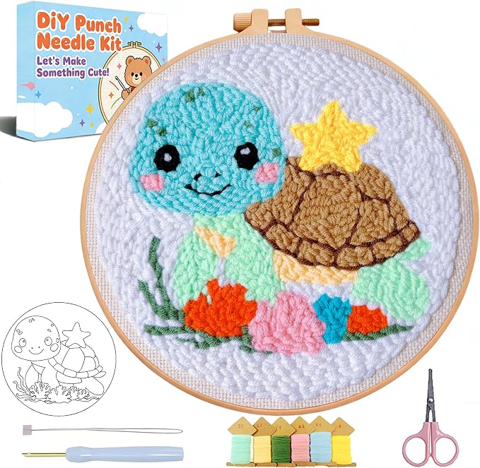 Punch Needle kit for Beginners, Turtle Punch Needle Kits for Adults Beginners by VIGEGU