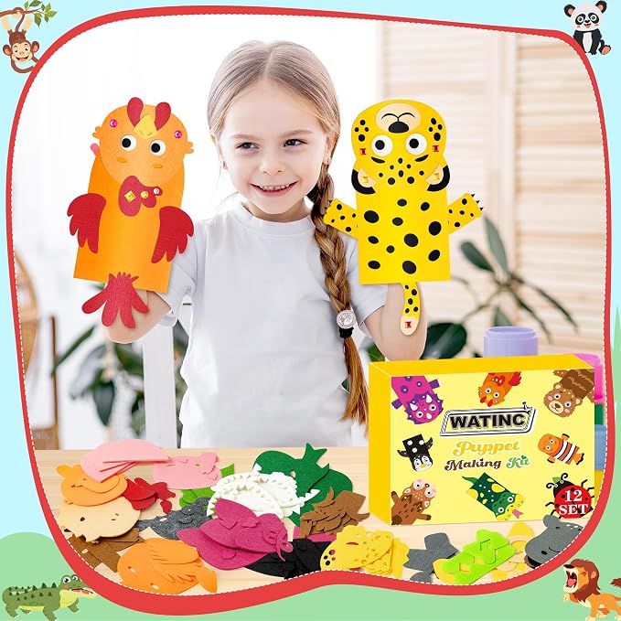 WATINC 12Pcs Hand Puppet Making Kit, Art Craft Felt Sock Puppet Toys, Creative - Image 5