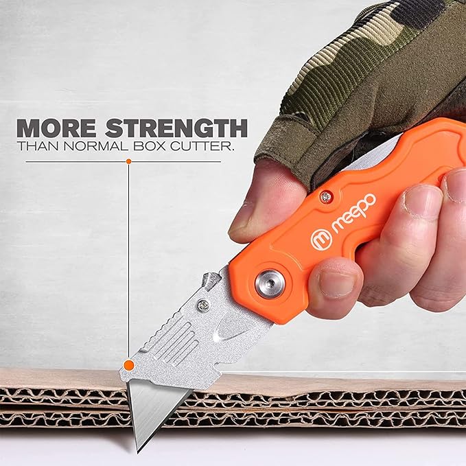 Box Cutter, 4-Pack Tough Folding Box Cutter for Heavy Duty Purpose, Razor Sharp Blade, Comfortable Handle, with Extra 10-Piece Blades, Can cut Drywall, Sheet Plastic, Linoleum, Boxes, Rope