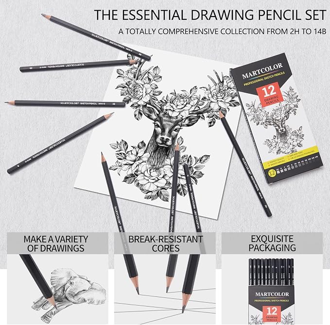 MARTCOLOR Drawing Sketching Pencils Set, 12 Pack Graphite Pencils | Ideal - Image 4