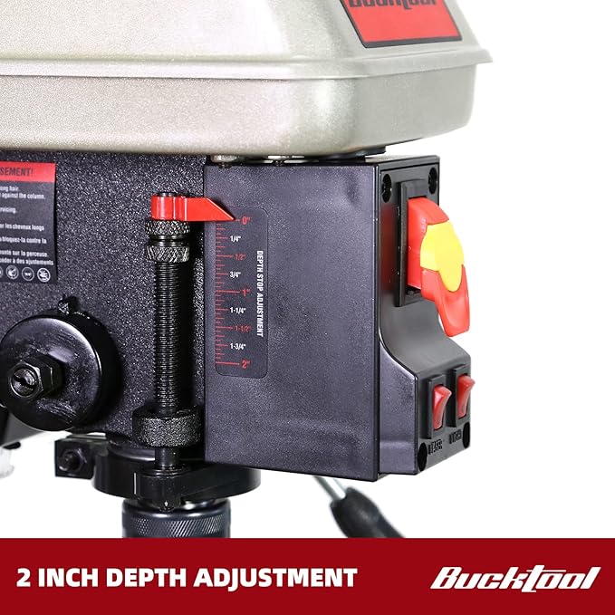BUCKTOOL 10-Inch Drill Press 6.0 Amp 3/4 HP Bench Drill Press 5-Speed Benchtop Drilling Machine with LED Work Light