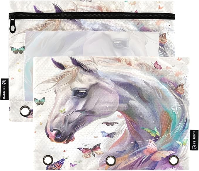 White Horse Butterflies Pencil Pouch by BOENLE-WELCOMEYOURCOMING