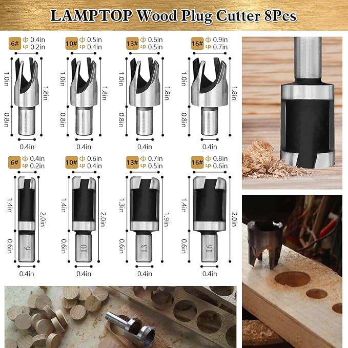 LAMPTOP 47 Pcs Woodworking Tools and Accessories, Including Countersink Drill Bit Set, Wood Plug Cutter, Step Drill Bit, Saw Blades, Drill Stop Bit Set, Long Twist Drill Bit, L-Wrench, Center Punch