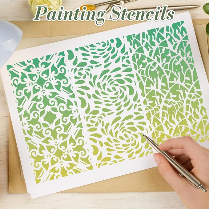 Geometric Texture Stencils for Crafts Reusable 18Pcs Stencils | DIY Art - Image 6