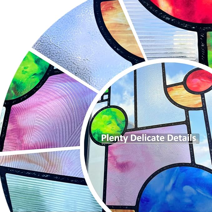 Original Hand Drawn Faux Stained Glass Window Film, Double-Sided Texture Static - Image 3