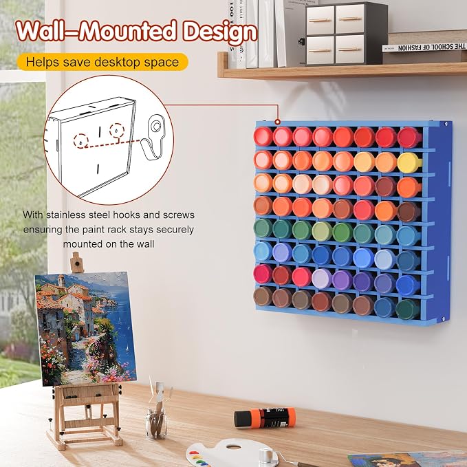 Krafetto 64 Grids Craft Paint Storage Organizer, Wall-mountable Paints Holder - Image 3