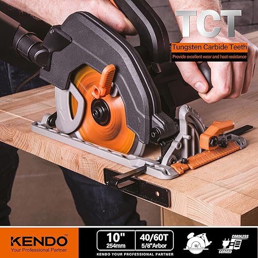 KENDO 2-Pack 10 Inch 40T&60T Carbide-Tipped Circular Saw Blade with 5/8 Inch Arbor, Professional ATB Finishing Woodworking Miter/Table Saw Blades for Plywood, Laminate, Ripping Wood
