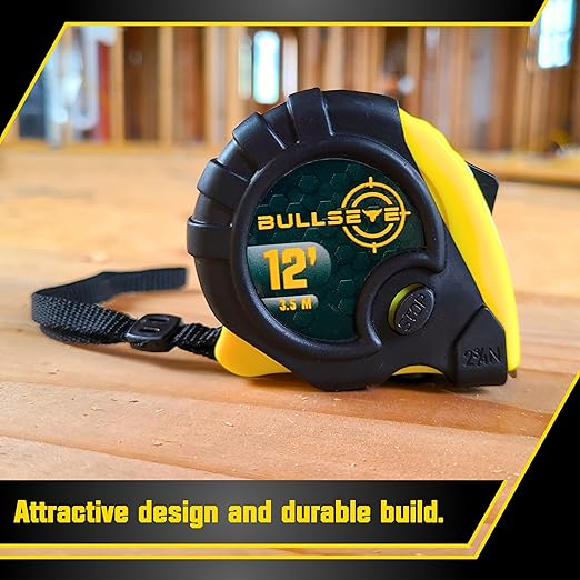 Bullseye Tape Measure 12 Foot 3-Pack | Yellow | Small, Retractable Measuring Tapes with Pause Buttons | Easy-to-Read Standard and Metric Measurements for Adults and Kids | Inches and Centimeters