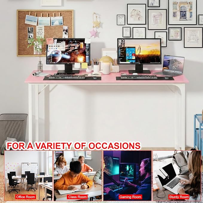 PayLessHere | 55 Inch Computer Desk | Pink | Office Desk - Image 7