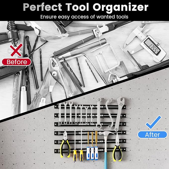 Goplus 6PCS 18" Magnetic Tool Holder, Magnetic Tool Holder Strip, Heavy Duty Magnetic Tool Bar,Space Saving Metal Tool Organizer Rack,Tool Magnet Bar for Workshop Garage, 176LBS Capacity Total