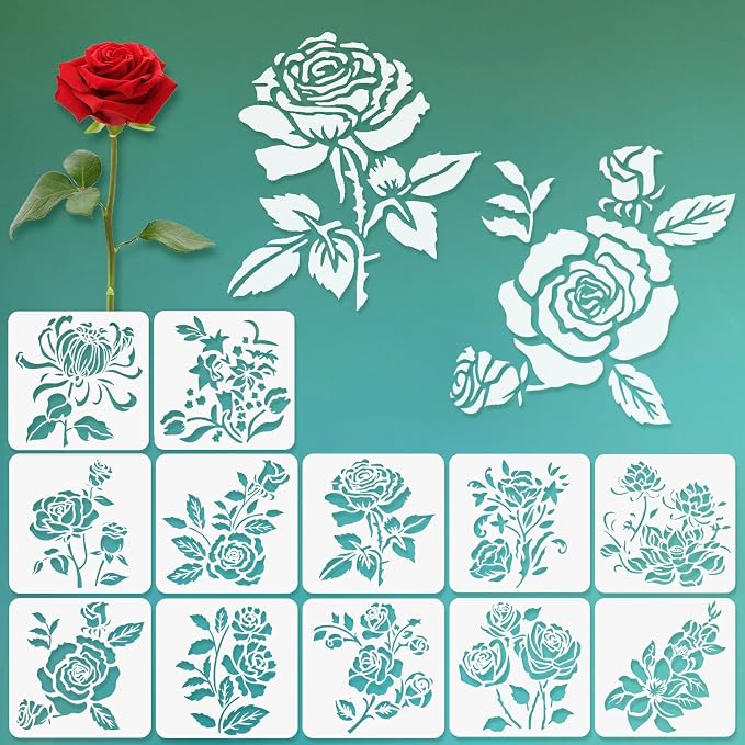 12 Pcs Large Flower Stencils for Painting, 5.12 X 5.12 Inch Flower Stencils for by FRAGRANTGARDEN