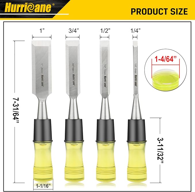 HURRICANE 4 Piece Wood Chisel Set - Image 2