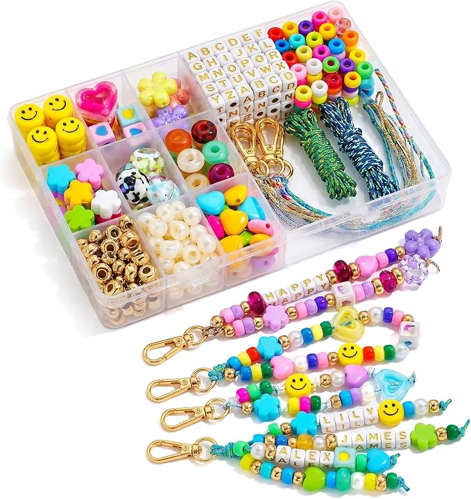 421 PCS DIY Beaded Keychain Making Kit, Bag Charm Craft Supplies – Acrylic by Unknown