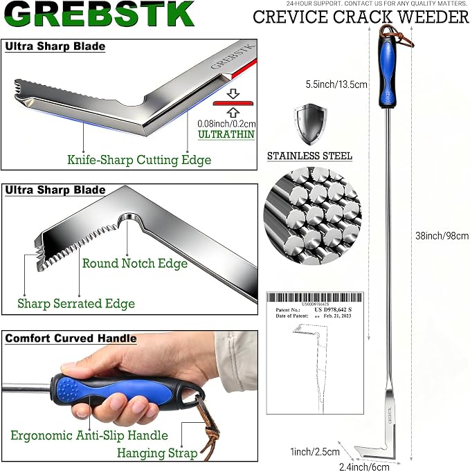 GREBSTK Crack Weeder Crevice Weeding Stainless Steel Sharp Tool, 38 in | - Image 2