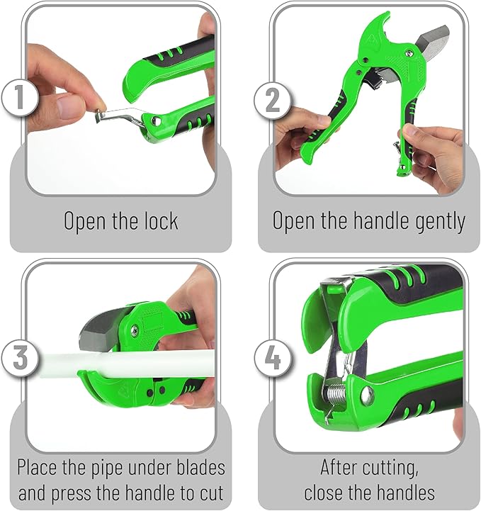 Bates- PVC Pipe Cutter, Cuts up to 1-1/4", Green Ratcheting PVC Pipe Cutter Tool, Pipe Cutters PVC Pipe Shears, Plastic Pipe Cutter, PEX Pipe Cutter, PVC Cutter Tool, PVC Ratchet Cutter