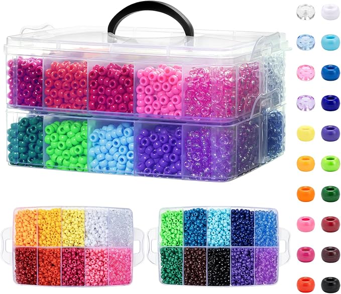 Simetufy 7200Pcs Pony Beads Bulk, 20 Assorted Colors 6x9MM Kandi Beads Kit by Simetufy