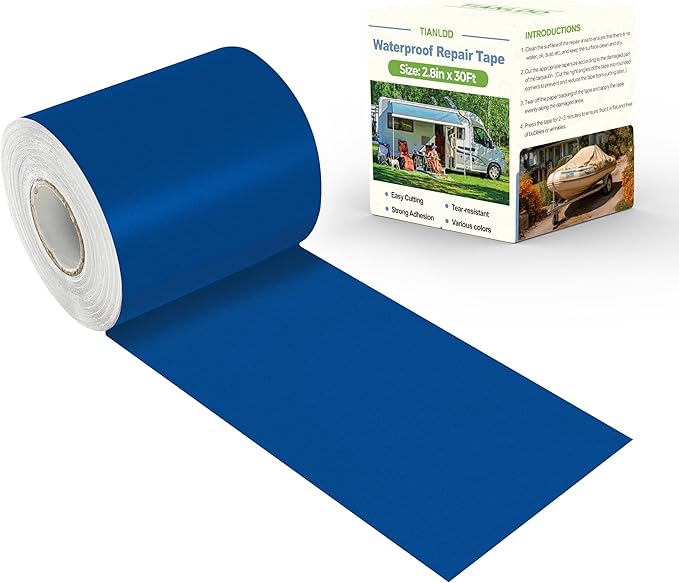 Waterproof Repair Tape for Fabric,RV Awning,Boat Covers,Tents,Tarp,Heavy Duty Outdoor Repair Patch - 2.8IN x 30FT（Dark Blue）