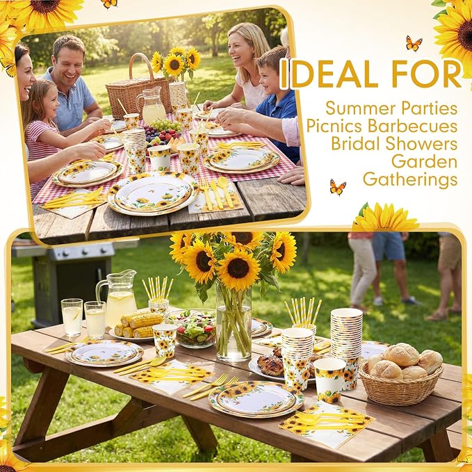 450 Pcs Sunflower Birthday Tableware Set Decorations Floral Paper Plates - Image 4