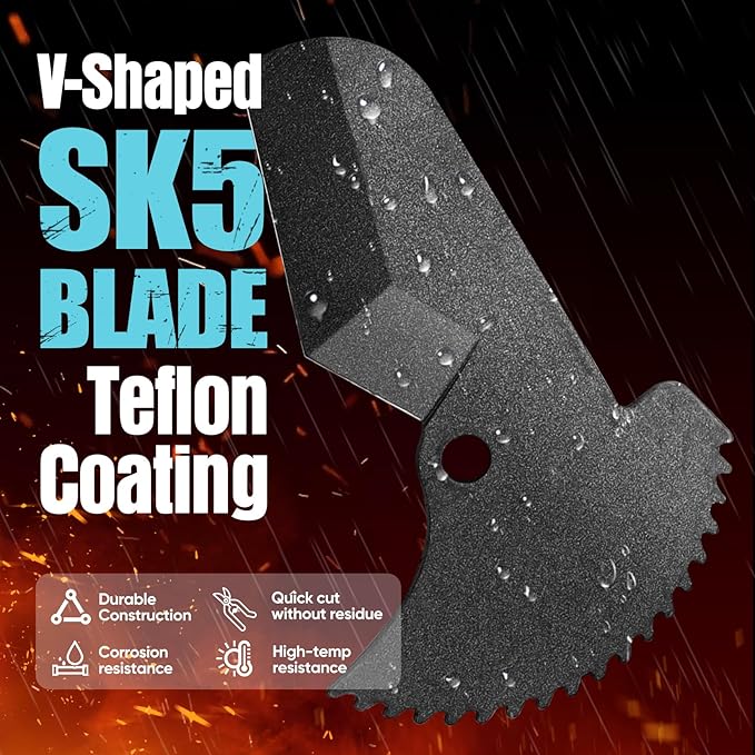 SHALL PVC Pipe Cutter, Cuts up to 2-1/2”, Heavy-Duty Aluminum Ratchet Pipe Cutter Tool for PVC, PPR, PE, PEX, Plastic Hoses & Plumbing Pipes, Fast Pipe Tube Cutters with High Performance SK5 Blade