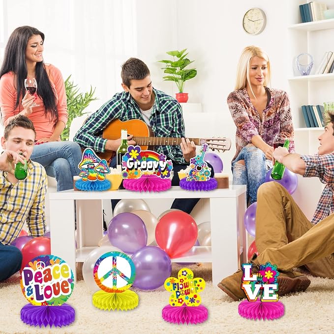 Tevxj 60's Hippie Party Honeycomb Centerpieces 70's Themed Party Supplies Table - Image 7