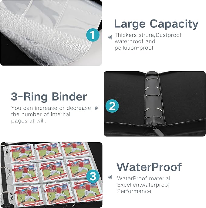 Trading Card Binder with Sleeves 9 Pocket Premium 720 Double Sided Pocket PU - Image 5