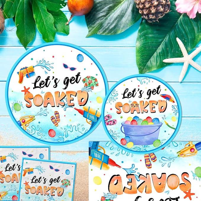 Summer Party Decorations, Pool Party Supplies Tableware Set, Let's Get Soaked - Image 3
