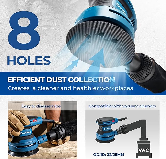 Dong Cheng 5-Inch Random Orbital Sander 380W 12800OPM Electric Palm Sander, 6 Variable Speeds, with 20pcs Sandpaper & Detachable Dust Bag, Power Sander for Woodworking, Sanding & Polishing