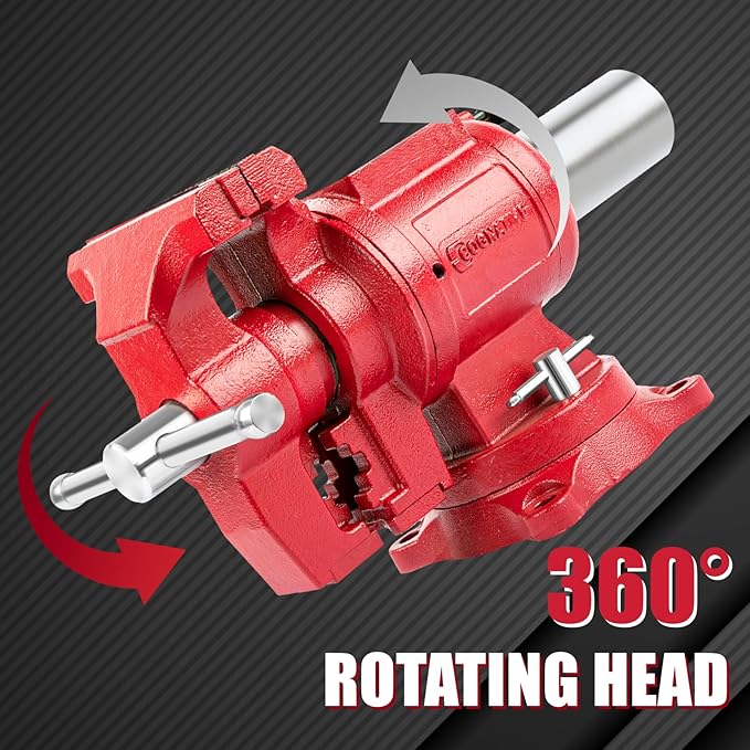 UPG 5-Inch Terminal Location Bench Vise with Ductile Iron Bench Vise 360° Multi-Purpose Bench Vice with Anvil, Clamp force 8800lbs, Red