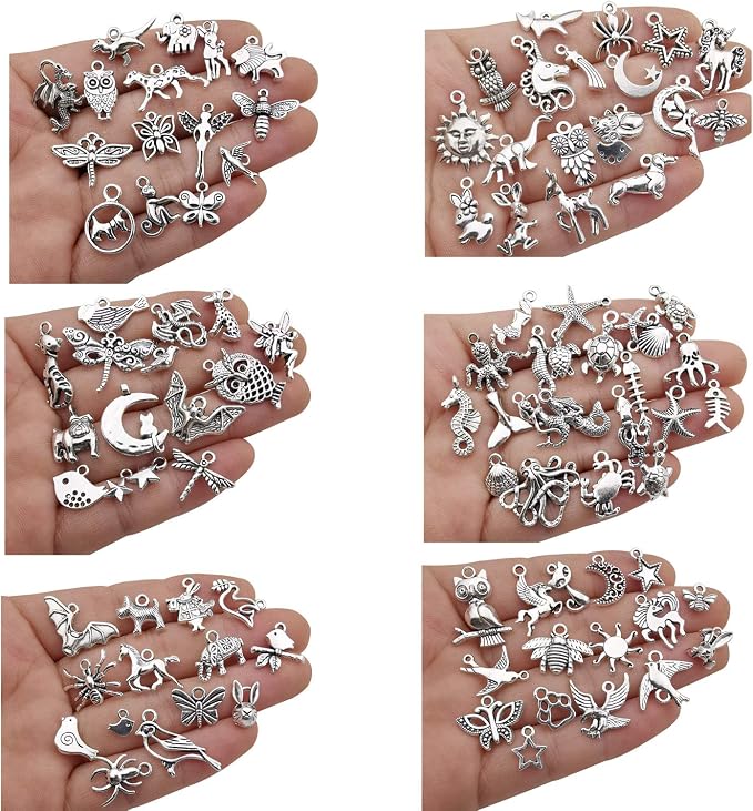 Youdiyla 200 Mixed Charms Collection, Antique Silver Tone, Charms Metal Pendant - Image 2