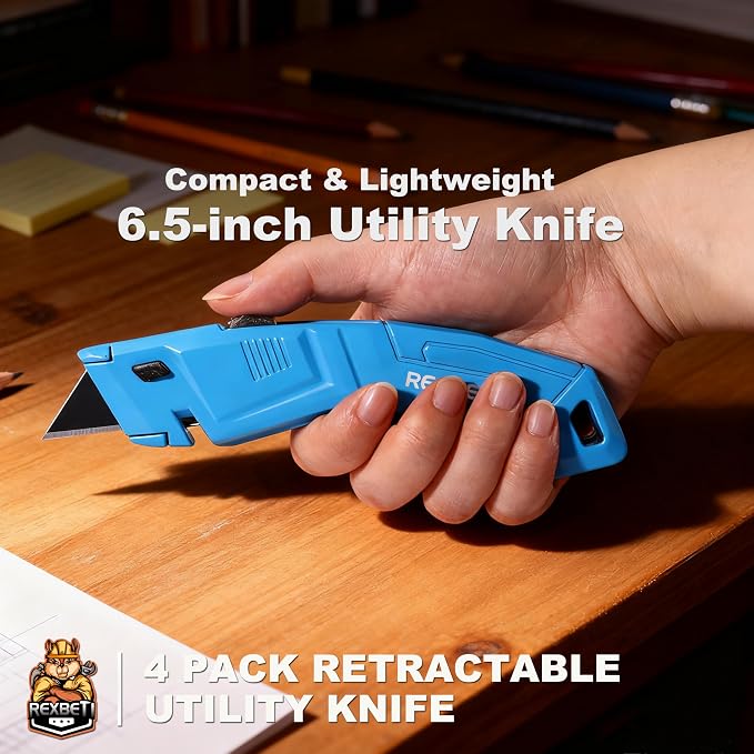 REXBETI 4-Pack Utility Knife, Heavy Duty Aluminum Shell Retractable Box Cutter - Image 2