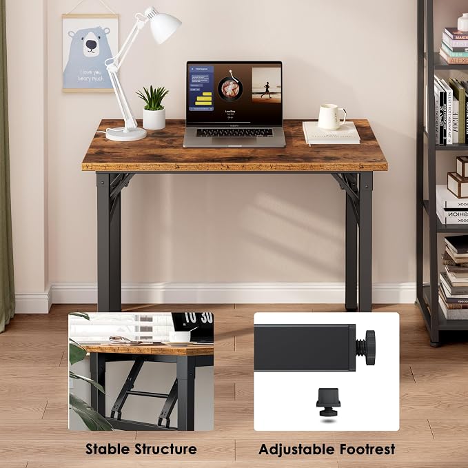 Need Small Folding Computer Desk, 35.8 Inch Writing Table, Rustic Brown | - Image 8