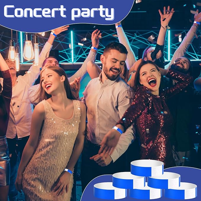 500 Pcs Blue Paper Wristbands for Events Waterproof Neon Wrist Bands Adhesive Concert Identification Wristbands Hand Bands for Events (Blue)