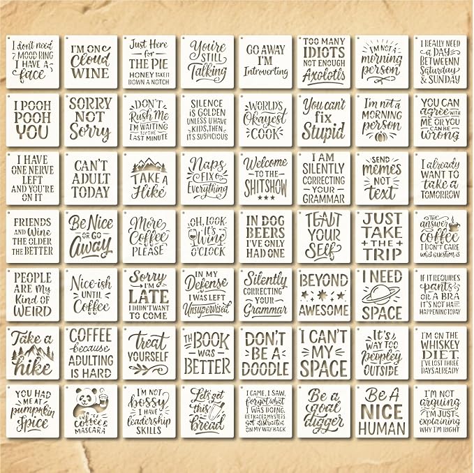 Funny Stencils 4in 56pcs Reusable Plastic Templates Proverb Craft Paint by BLOSSOMLAYER