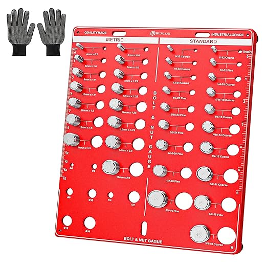 42 Nut and Bolt Thread Checker, Bolt Size and Thread Gauge 19 Standard & 15 Metric Bolt & 8 Drill Bit Gauge, Bolt and Nut Identifier Gauge with Inch and Centimeter Scales