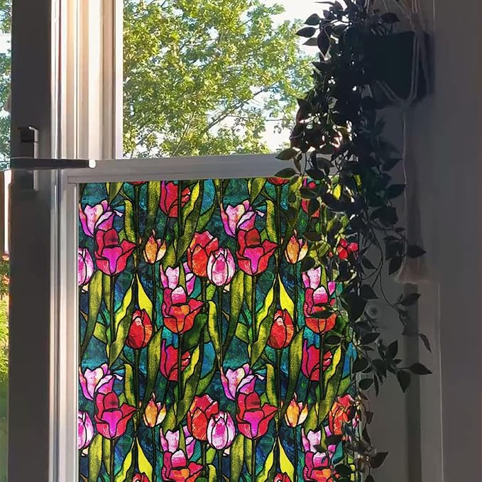 funlife Original Hand-Drawn Faux Stained Glass Window Film, Double-Sided Static by funlife