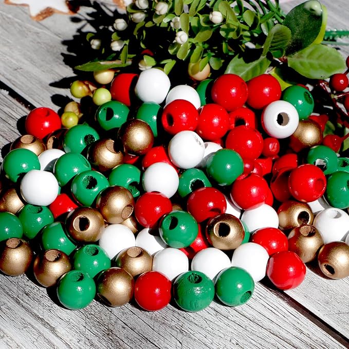 240Pcs Christmas Wood Beads 16mm - Image 5
