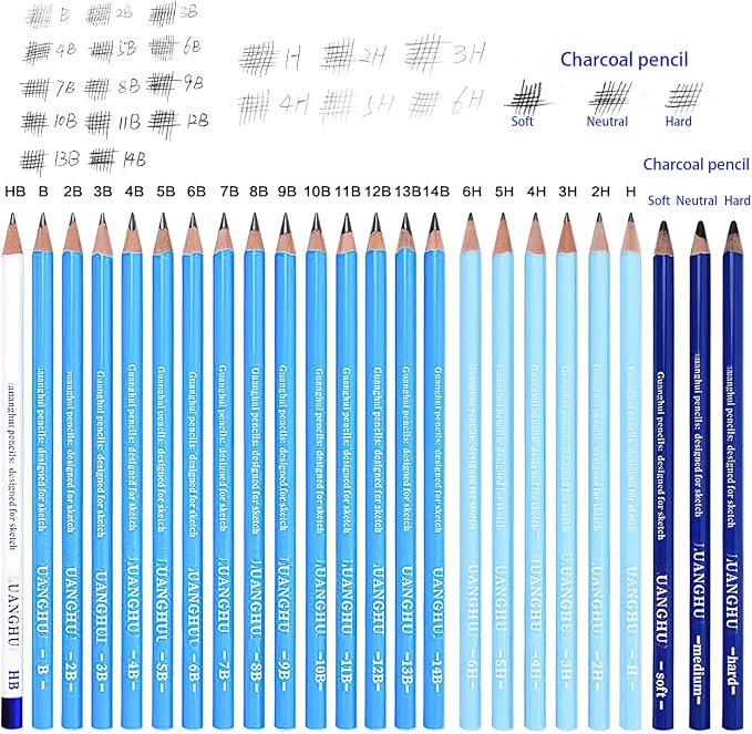 YYMIYU 24 Drawing Pencils Set, Art Sketching Pencils Charcoal Set 14B, & Soft - Image 9