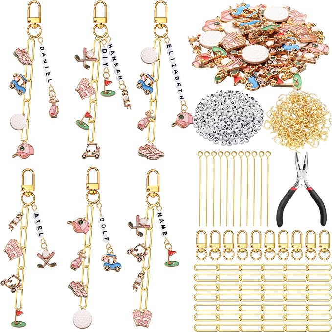 CraftyDream 558 Pcs Golf Charm Keychain Making Kit Golf Bag Charms Golfer Gifts by CraftyDream