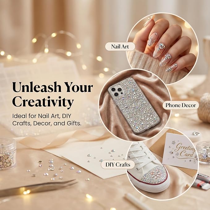 36000Pcs White AB Rhinestones for Bedazzling, Iridescent Mixed Sized 2-6mm - Image 6