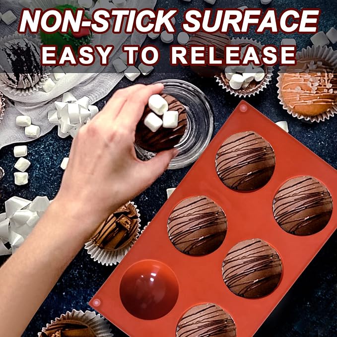 Lerykin 2 Pack Large 6-Cavity Semi Sphere Silicone Molds, Non-Stick Baking Mold - Image 3