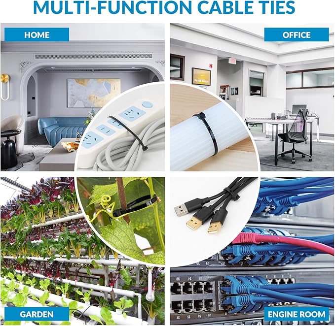 XINGO 12 Inch White Zip Ties(1200 Pack), 75 LBS Ultra Strong Tensile Strength, UV Resistant Cable Ties, Self-locking Plastic Ties for Indoor and Outdoor Use